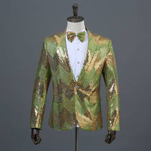 Men Gradient Sequin Glitter Blazer Jacket Brand Single Button Men Blazer with Bowtie DJ Wedding Party Stage Singer Costume Homme 2024 - buy cheap