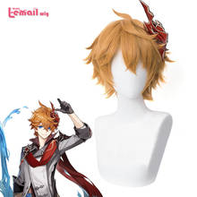 L-correo electrónico peluca Genshin Impact Tartaglia Cosplay peluca 30cm corto marrón Cosplay hombres peluca pelo sintético resistente al calor Halloween 2024 - compra barato