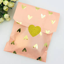 25pcs Wedding Favor Bag Bridal Shower Wedding Birthday Anniversary Favor Candy Gift Paper Bag Pink and Gold Foil Heart 2024 - buy cheap