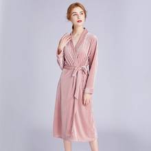Брендовый дизайнерский Новый велюровое кимоно халат женский с вышивкой невесты Свадебный халат платье сексуальное Длинное ночное белье M L XL 2024 - купить недорого