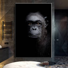 Pintura de tela de macaco preto e branco, arte animal moderna, poster de parede, imagem para sala de estar, decoração de casa, quadros 2024 - compre barato