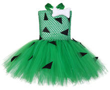 Kids Pebbles Costume for Girls Green Tulle Caveman Flinstones Tutu Dress Children Purim Carnival Party Halloween Clothes 1-12Y 2024 - buy cheap