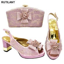 Zapatos de fiesta nigerianos y bolso decorados con diamantes de imitación para mujer, conjunto de zapatos y bolsos de lujo, Color rosa, novedad 2024 - compra barato