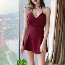 Bañador de una pieza de Corea para mujer, Monokini con espalda abierta, falda con volantes, traje de baño con almohadilla de realce, Halter rojo 2024 - compra barato