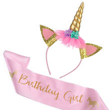 1st Birthday Unicorn Party Decoration Unicorn Girl Gold Headband Pink Satin Sash Latex Balloons Happy Birthday Party Favor 2024 - buy cheap