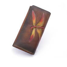 High Quality Vintage Genuine Leather Women Wallets Dragonfly Painted Long Purse Female Clutch Ladies Real Leather Wallet 2024 - buy cheap