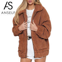 Anself Women Faux Fur Jacket Fluffy Teddy Bear Fleece Fake Fur Coat Zip Pocket Long Sleeve Casual Streetwear Manteau Femme 2024 - buy cheap