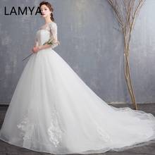 Кружевное свадебное платье со шлейфом LAMYA, бальное платье с коротким рукавом и вырезом лодочкой, свадебное платье 2024 - купить недорого