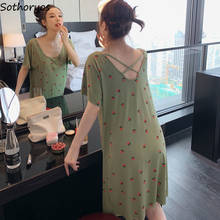 Sleepshirts Women Nightgowns Sleepwear Criss-cross Soft Modal Thin O-neck Print Stylish Leisure Korean Womens Stylish 2XL Chic 2024 - buy cheap