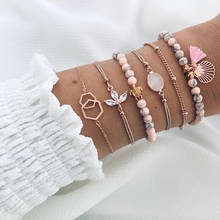 6 Pcs/Set Women Fashion Bracelets Charm Beaded Turtle Shell Fringe Geometric Crystal Bracelet Set Beach Retro Bangle Jewelry 2024 - buy cheap