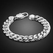Pulseira masculina de prata esterlina 100%, 10mm, 20cm, corrente, bracelete de prata esterlina 925, joia para meninos 2024 - compre barato