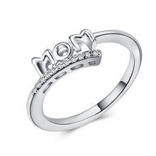 Requintado letra "mãe" cor de prata cz anel moda elegante feminino festa de casamento charme jóias presente do dia das mães para a mãe 2024 - compre barato