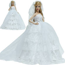 1 Set White Wedding Lace Dress + Veil Accessories Layered Ball Gown Dollhouse Girl Princess Clothes for Barbie Doll Kids Toys 2024 - buy cheap