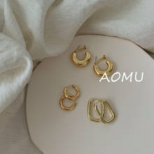 Женские винтажные серьги-кольца AOMU, простые витые серьги золотистого цвета из латуни с крючком в стиле панк, 2020 2024 - купить недорого