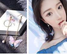 Pendientes asimétricos de mariposa de imitación de perlas, pendientes largos con diseño de mariposa, flor redonda, moda coreana 2024 - compra barato