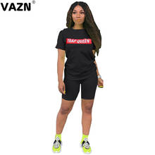 Camiseta esportiva feminina vazn, conjunto de treino feminino com manga curta e comprimento até o joelho, preto, uso diário, verão 2020 2024 - compre barato