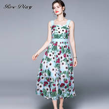 Vintage Tulip Flower Dress 2021 Summer Women Elegant Spaghetti Strap Slash Neck Floral Printed Nail Drill Boho Long Dress 2024 - buy cheap