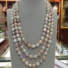 Collar de perlas púrpura de agua dulce, collar barroco, blanco, rosa, 60 ", 8-9mm, AAA 2024 - compra barato