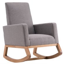 Mecedora Retro de ocio, sillón individual de madera maciza y tela, 87,5x69x103CM, soporte de carga de 180Kg, gris claro [Stock en EE. UU.] 2024 - compra barato