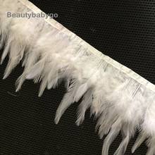 Adorno de plumas blancas para decoración de boda, tiras de flecos de plumas, encaje Natural, 10 yardas, 10-15cm, 4-6 pulgadas de ancho 2024 - compra barato