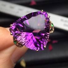 Fine Jewelry Real Pure 18K  Gold Jewelry AU750 Triangle Shape 100% Natural Amethyst Gemstones Female Rings for Women Fine Ring 2024 - buy cheap