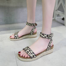 Plus Size 35-43 Women Sandals Straw Gladiator Wedges Leopard Print Sandalias Mujer 2020 New Fashion Buckle Strap Ladies Sandals 2024 - buy cheap