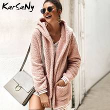 Karsany casaco feminino de pele com capuz, jaquetas de inverno para mulheres, quente com capuz, rosa, 2019, jaqueta feminina de pele sintética com capuz 2024 - compre barato