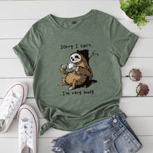2021 Women T-shirt Summer Short Sleeve Cotton Cute Lazy Sloth Print Funny Casual O Neck Female Tshirt Tees Tops 2024 - buy cheap