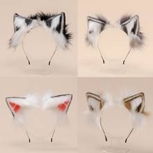 Diadema realista con orejas de gatito, pelo de imitación, felpa esponjosa, disfraz de Animal, aro de pelo de Anime para Navidad 2024 - compra barato