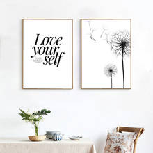 Dandelion Print Black and White Minimalist Poster Love Quote Canvas Painting Scandinavian Art Pictures Nordic Style Home Decor 2024 - buy cheap