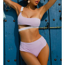 Peachtan-Conjunto de bikini de retazos para mujer, bañador acanalado de cintura alta, traje de baño de banda, ropa de baño deportiva 2021 2024 - compra barato