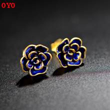 S925 silver bake blue craft gold lace small orchid ear studs 2024 - buy cheap