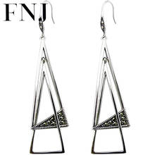 FNJ-pendientes triangulares de plata 925 para mujer, joyería Original de gota de plata de ley S925, marcasita 2024 - compra barato