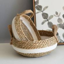 Rattan Basket Hand-woven Wear-resistant Round Shape Sturdy Straw-woven Basket for Picnic Home Storage Organization 2024 - buy cheap