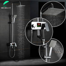 SHBSHAIMY Digital Display Chrome Bathroom Shower Faucet Wall Mounted 8'' Square Rainfall Shower Head Hot Cold Bath Shower Set 2024 - buy cheap