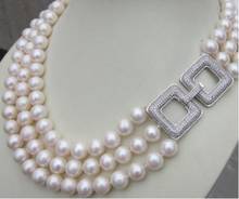 Joyería de Triple hebra AAA 9-10MM, collar de perlas blancas del Mar del Sur 17-19 pulgadas, Gargantilla para niñas, colgante 2024 - compra barato