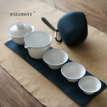 Wizamony conjunto de chá chinês kung fu, conjunto para viagem, guardador, caneca de vidro, conjunto de chá em cerâmica branca 2024 - compre barato