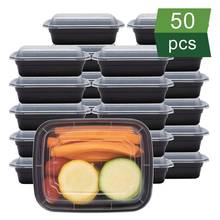 Tigela de plástico descartável, 50 peças, tigela para sopa de almoço, alimentos, recipiente redondo, caixa com tampas, tigela de plástico leve, ecologicamente correto 2024 - compre barato