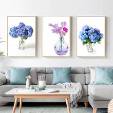 Azul hortênsia phalaenopsis impressão em tela grande arte da parede posters e cópias citações poster flor parede fotos para sala de estar 2024 - compre barato