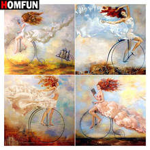 HOMFUN-pintura de diamante redondo/cuadrado completa, cuadro artesanal 5D, cuadro de mujer en bicicleta, bordado 3D, punto de cruz, regalo para decoración del hogar 2024 - compra barato