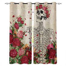 Skull Rose Illustration Retro Curtains For Living Room Bedroom Window Treatment Blinds Finished Drapes Kitchen Curtains 2024 - buy cheap