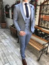 2020 3 Pcs Costume Homme Grey Groomsmen Groom Tuxedos Mens Wedding Dress Man Jacket Blazer Prom Dinner (Jacket+Pants+Tie+Vest) 2024 - buy cheap