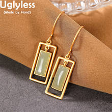Uglyless LESS is MORE Simple Square Earrings for Women Natural Jasper Green Jade Earrings Real 925 Sterling Silver Brincos E1789 2024 - buy cheap
