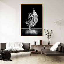 Pintura en lienzo de bailarina de chica bailarina elegante, póster de arte de pared moderno en blanco y negro, decoración del hogar para sala de estar 2024 - compra barato