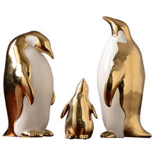 Decoração para casa e escritório, figuras de pinguim dourado em cerâmica nórdica com a família de três animais, enfeites criativos, mesa de escritório 2024 - compre barato