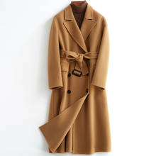 Long 100% Wool Coat Women Clothes 2020 Spring Autumn Female Jacket Double Breasted Korean Elegant Ladies Coats B19Y01229 KJ4156 2024 - купить недорого