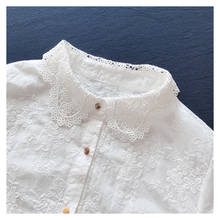 Lamjourney-Camisa de manga larga con bordado Floral, blusa blanca con cuello Peter Pan de encaje 100%, romántica, primavera de 2021 2024 - compra barato