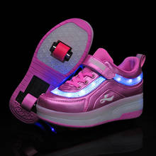 Children Two Wheels Luminous Glowing Sneakers Black Pink Led Light Roller Skate Shoes Kids Led Shoes Boys Girls USB Charging 2024 - buy cheap