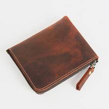 Genuine Leather Men Wallet Crazy Horse Handmade Male Purse Short Vintage Zipper Small Thin Wallets With Coin Pocket Card Holders 2024 - buy cheap