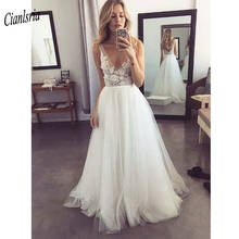 Sexy Illusion Deep V-Neck Boho Country Wedding Dresses Sleeveless Appliques Lace Backless Bohemian Long Bridal Wedding Dress 2024 - buy cheap